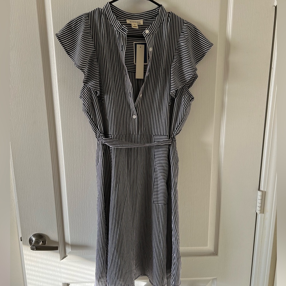 Striped Dress- Blue/White Flare Sleeves